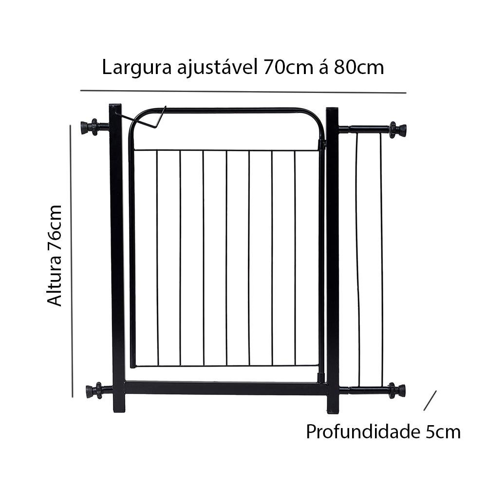 Portão Grade de Proteção para Pet e Bebê Com Trava Segurança Portas de 70 cm á 80 cm - Preto - 8