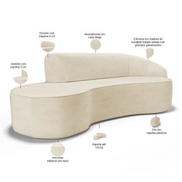 Sofá 5 Lugares Curvo Sala de Estar Living Firenze Direito D02 Linho Bege 300 cm D-463 - Lyam - 3