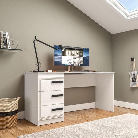 Mesa Escrivaninha Valência Home Office 3 Gavetas 163x77cm Branco 250693