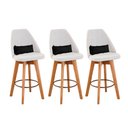 Ver imagem 1 de Kit 03 Banquetas Alta Maya Giratória Com Encosto Gourmet Linho Bege e Almofada Suede Preto - Gat
