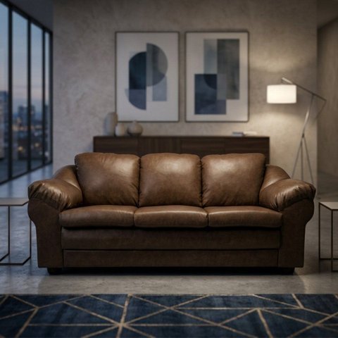 Sofá 3 Lugares 207cm Firenze Courino Marrom Linha Premium Elegante Resistente Confortável Sala