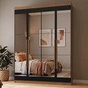 Ver imagem 2 de Guarda-Roupa Solteiro 4 Portas Batentes com Espelhos Rustic/Preto/Rustic Netuno Madesa