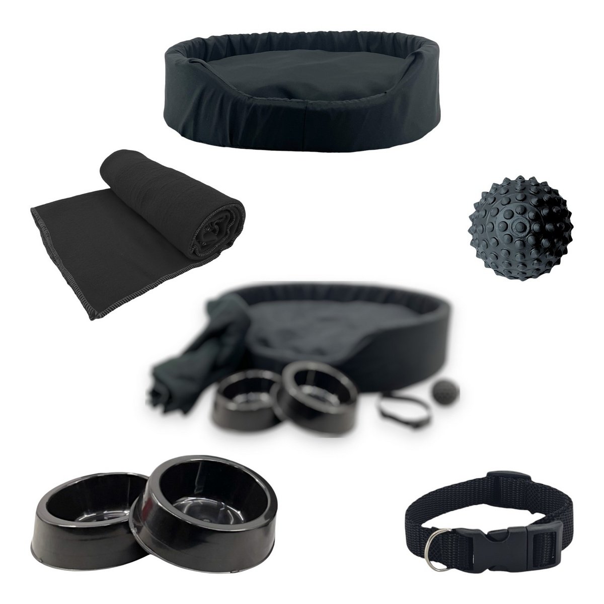 Kit Pet Médio Cama Europa com Mantinha e Acessórios Fofos - Preto - 2