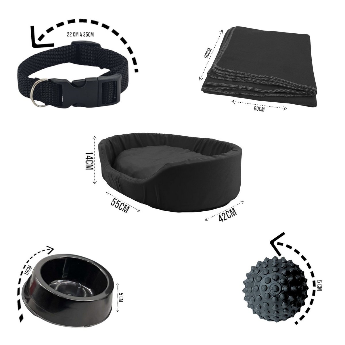 Kit Pet Médio Cama Europa com Mantinha e Acessórios Fofos - Preto - 3