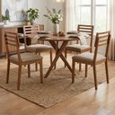 Ver imagem 2 de Mesa de Jantar Redonda Cacau com 4 Cadeiras Estofadas Juparana Linho Bege Ornar