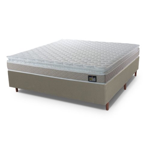 Conjunto Box Baú Casal Hellen Espuma Premium D33 Pillow Top 138x188x60cm