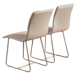 Conjunto 2 Cadeiras Cristal Sala de Jantar em Couro Pérola e Metal Champanhe - 4 Conjunto 2 Cadeiras Cristal Sala de Jantar em Couro Pérola e Metal Champanhe - 4