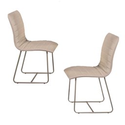 Conjunto 2 Cadeiras Cristal Sala de Jantar em Couro Pérola e Metal Champanhe - 10 Conjunto 2 Cadeiras Cristal Sala de Jantar em Couro Pérola e Metal Champanhe - 10