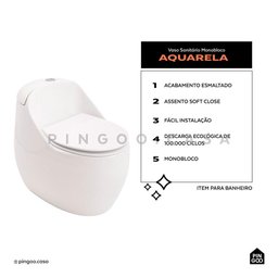 Vaso Sanitário Monobloco Caixa Acoplada Privada Aquarela Pingoo.casa - Branco - 2