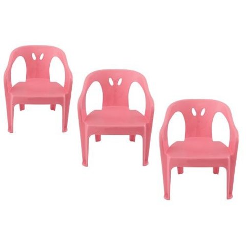 3 Cadeiras Mini Poltrona Infantil de Plástico Rosa