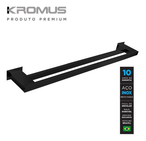 Toalheiro Duplo 60 Cm Inox Preto Fosco - Kromus Rt0309b - 2