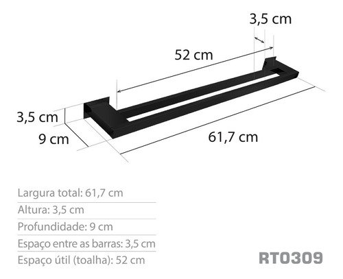 Toalheiro Duplo 60 Cm Inox Preto Fosco - Kromus Rt0309b - 3