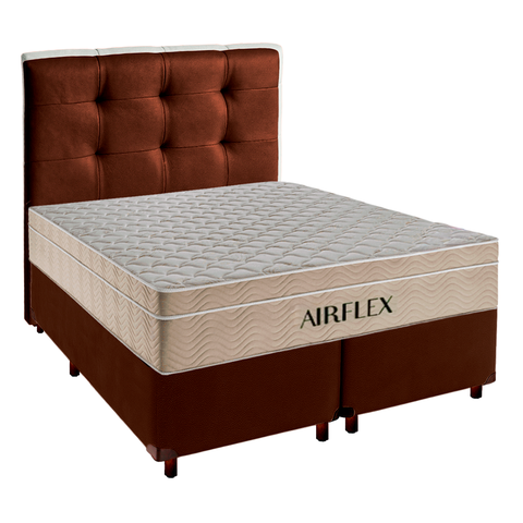 Cama Box e Colchão King Molas Ensacadas Airflex + Cabeceira Marrom