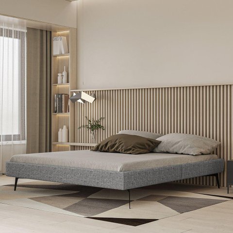 Base Bi Partida Slim Casal em Linho sem Cabeceira Skybox Cor Cinza