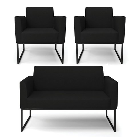 Sofá Namoradeira com 2 Poltronas Base Industrial Preto Marisa Linho Preto A79 D03 - D?rossi