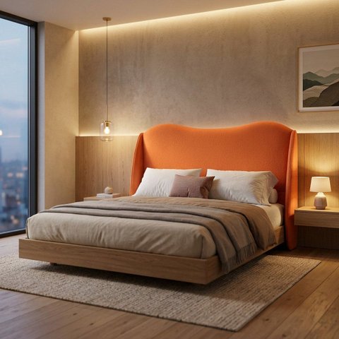 Cabeceira para Cama Box Estofada Persa Queen Size 160cm em Boucle Terracota  com Sapatas Plásticas