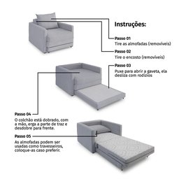 Poltrona Sofá Cama Solteiro 85cm Trento Cinza Estofama - 6