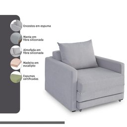 Poltrona Sofá Cama Solteiro 85cm Trento Cinza Estofama - 7