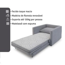 Poltrona Sofá Cama Solteiro 85cm Trento Cinza Estofama - 8