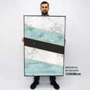 Ver imagem 2 de Quadro Decorativo em Canvas Geométrico Branco e Azul TaColado Moldura Flutuante 4,5cm Freijó 120 x 8