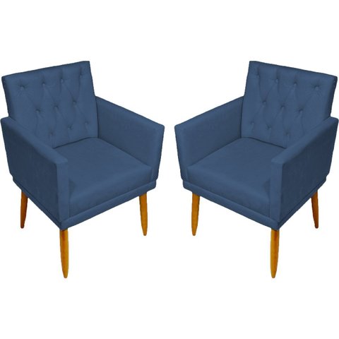 Kit 2 Poltrona Decorativa Para Sala De Estar Capitonê Suede Azul Marinho