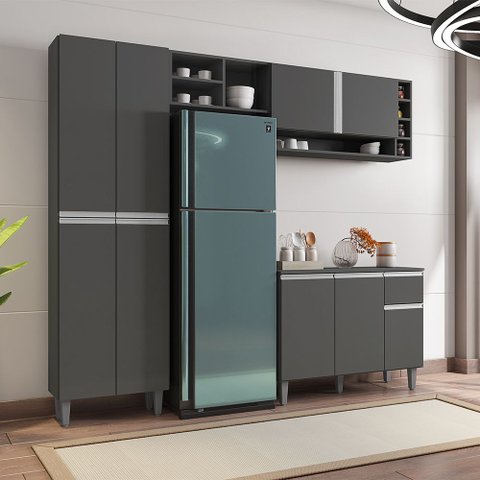 Cozinha Compacta Vanessa 230cm Cinza Ajl Móveis