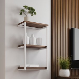 Nicho De Parede Industrial 3 Prateleiras Milão - Branco E Imbuia