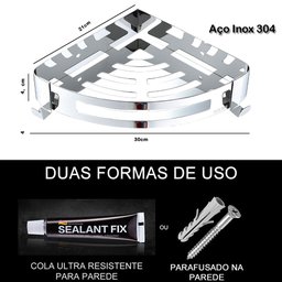 Suporte Prateleira Aço Inox Canto Porta Utensílio Multiuso Banheiro Cozinha - 4