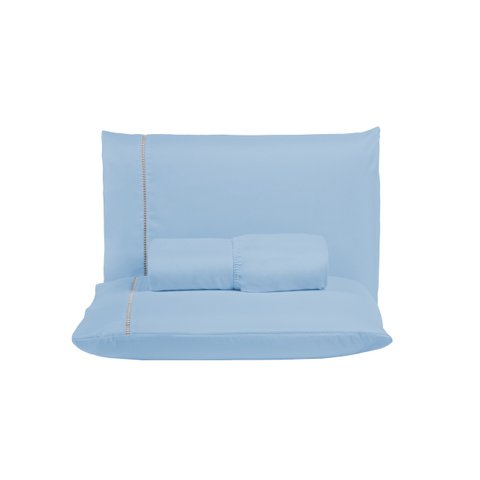 Kit Jogo de Lençol Queen Ponto Palito 400 Fios com Elástico e Fronhas 3 Peças:azul Piscina