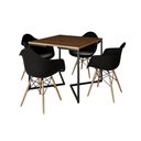 Ver imagem 2 de Mesa Jantar Industrial Quadrada Amêndoa 90cm Base V Ferro Preto com 4 Poltronas Eames Eiffel Pretas
