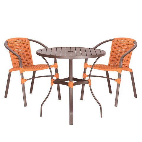 02 Cadeiras Floripa e Mesa Roma 100cm Marrom e Corda Nautica Trama Original
