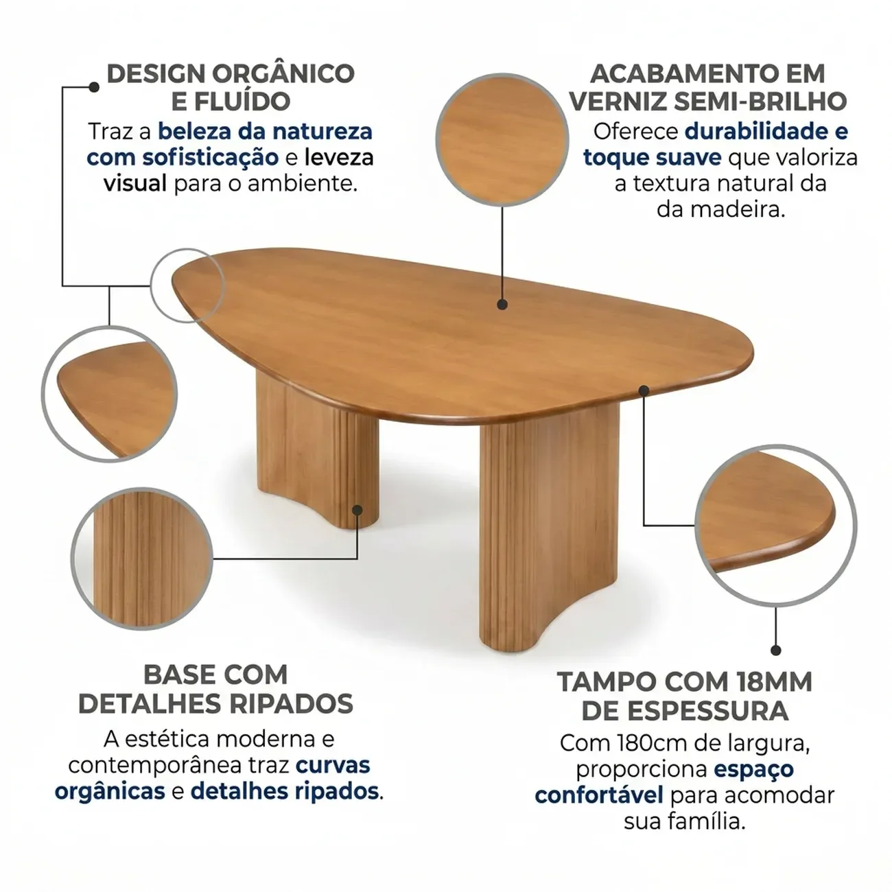 Ver imagem 4 de Mesa de Jantar 180cm em Madeira Maciça Orgânica Castanho