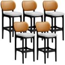 Ver imagem 1 de Kit 5 Banquetas Alta Bar Cozinha Jantar Betta L02 Preto Couríssimo Whisky Linho Cinza - Lyam Decor