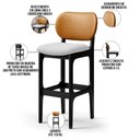 Ver imagem 4 de Kit 5 Banquetas Alta Bar Cozinha Jantar Betta L02 Preto Couríssimo Whisky Linho Cinza - Lyam Decor