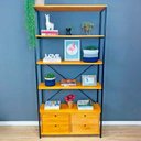 Ver imagem 1 de Estante Style de Ferro e Madeira Ample 6 Prateleiras com 2 Gaveteiros Industrial Carvalho e Preto