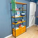 Ver imagem 2 de Estante Style de Ferro e Madeira Ample 6 Prateleiras com 2 Gaveteiros Industrial Carvalho e Preto