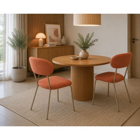 Par de Cadeiras Luxo Linho Terracota e Base Champagne