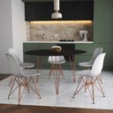 Ver imagem 1 de Mesa Jantar Redonda 110cm Preta Clips 3 Pés com 5 Cadeiras Eames Eiffel Brancas Base Cobre