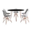 Ver imagem 2 de Mesa Jantar Redonda 110cm Preta Clips 3 Pés com 5 Cadeiras Eames Eiffel Brancas Base Cobre