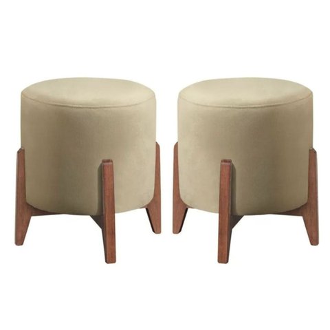 Kit 2 Puff Decorativo para Sala Redondo Luxo Dallas Corino:bege
