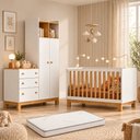 Ver mais imagens de Kit Quarto de Bebê Flora Guarda Roupa Cômoda Berço Mini Cama Colchão 130x70 D18 Qmovi