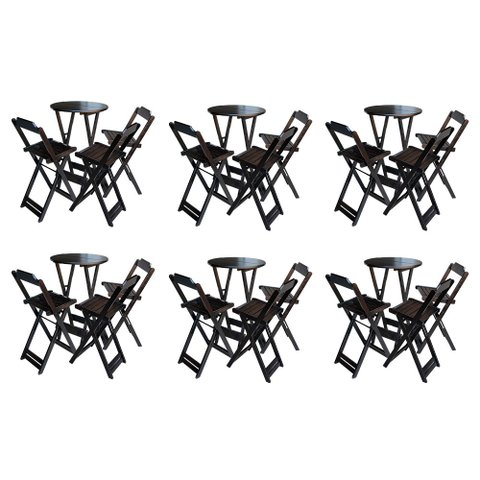 Kit 6 Jogos de Mesa Bistrô de Madeira Dobrável com 3 Banquetas - Tabaco