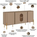 Ver imagem 4 de Aparador Buffet para Sala de Jantar 4 Portas 180cm Orgânico Industrial Bessa B02 Fendi Carvalho -