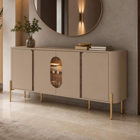 Aparador Buffet para Sala de Jantar 4 Portas 180cm Orgânico Industrial Bessa B02 Fendi Carvalho -