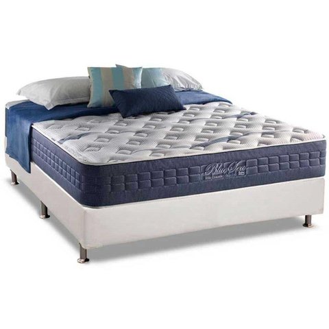 Cama Box Casal: Colchão Molas Ensacadas Anjos Masterpocket Blue Sea + Base White(138x188)