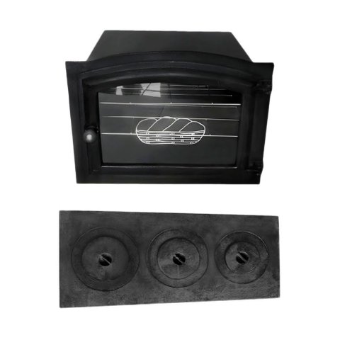 Forno 48x35x30cm Tampa Vidro e Chapa 3 Furos Fogão a Lenha