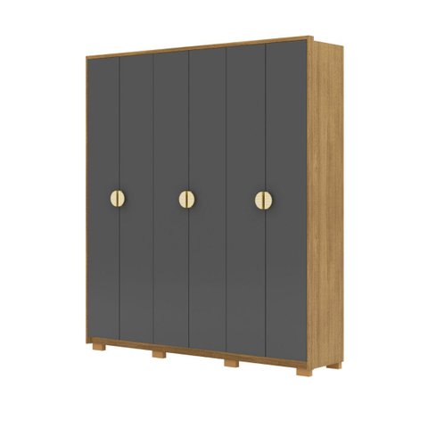 Guarda-roupa Estepona 6 Portas Nature Alasca Divisão Ele e Ela 11 Nichos