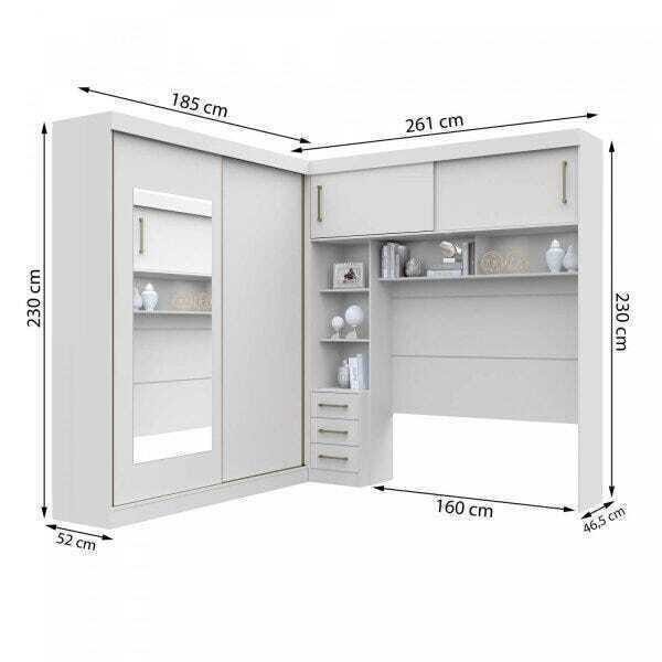 Guarda-Roupa Casal com Cabeceira Queen e Espelho 4 Portas de Correr 3 Gavetas Florença - 4