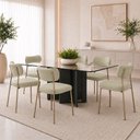 Ver imagem 1 de Kit 6 Cadeiras Sala de Jantar Lisa Pés Champanhe Linho Bege m² - Monari Design