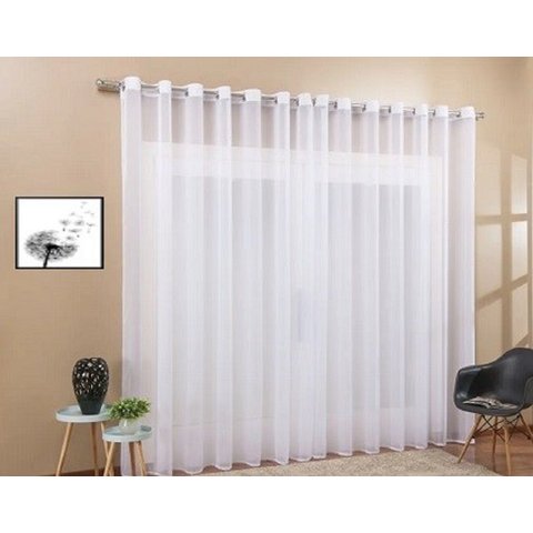 Cortina Voil Sala Ou Quarto 6,00x2,80 Ilhós Cromado:Branco
